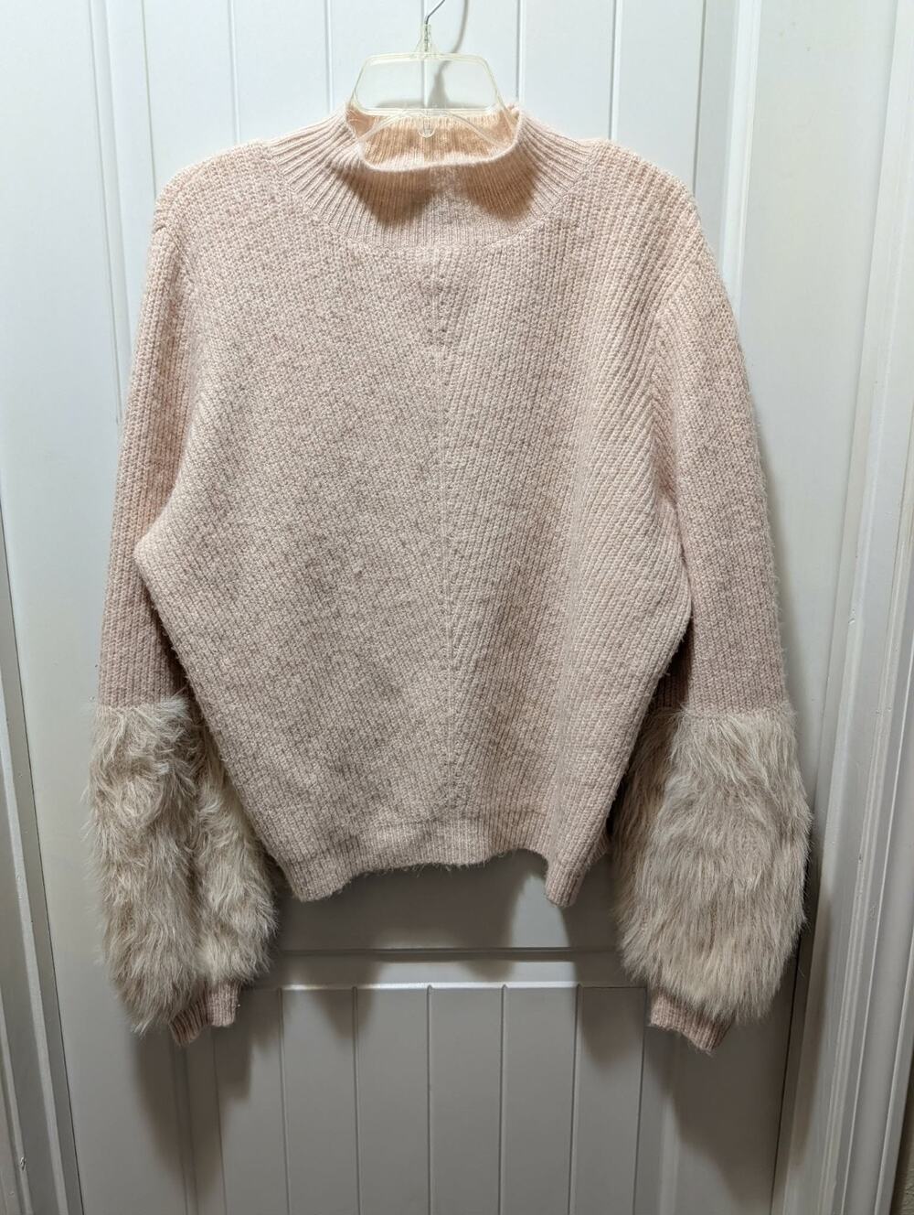 Knitizen Pink Sweater Fuzzy Sleeves Comfy Winter School Women's Size XL